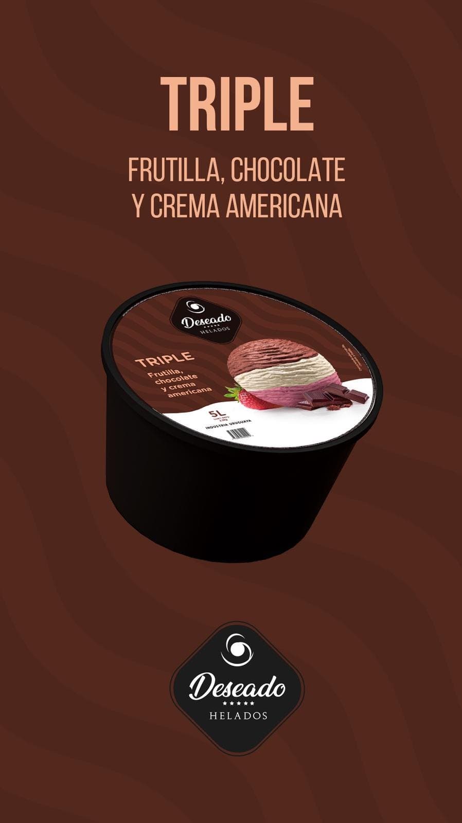 Helado de frutilla, chocolate y crema