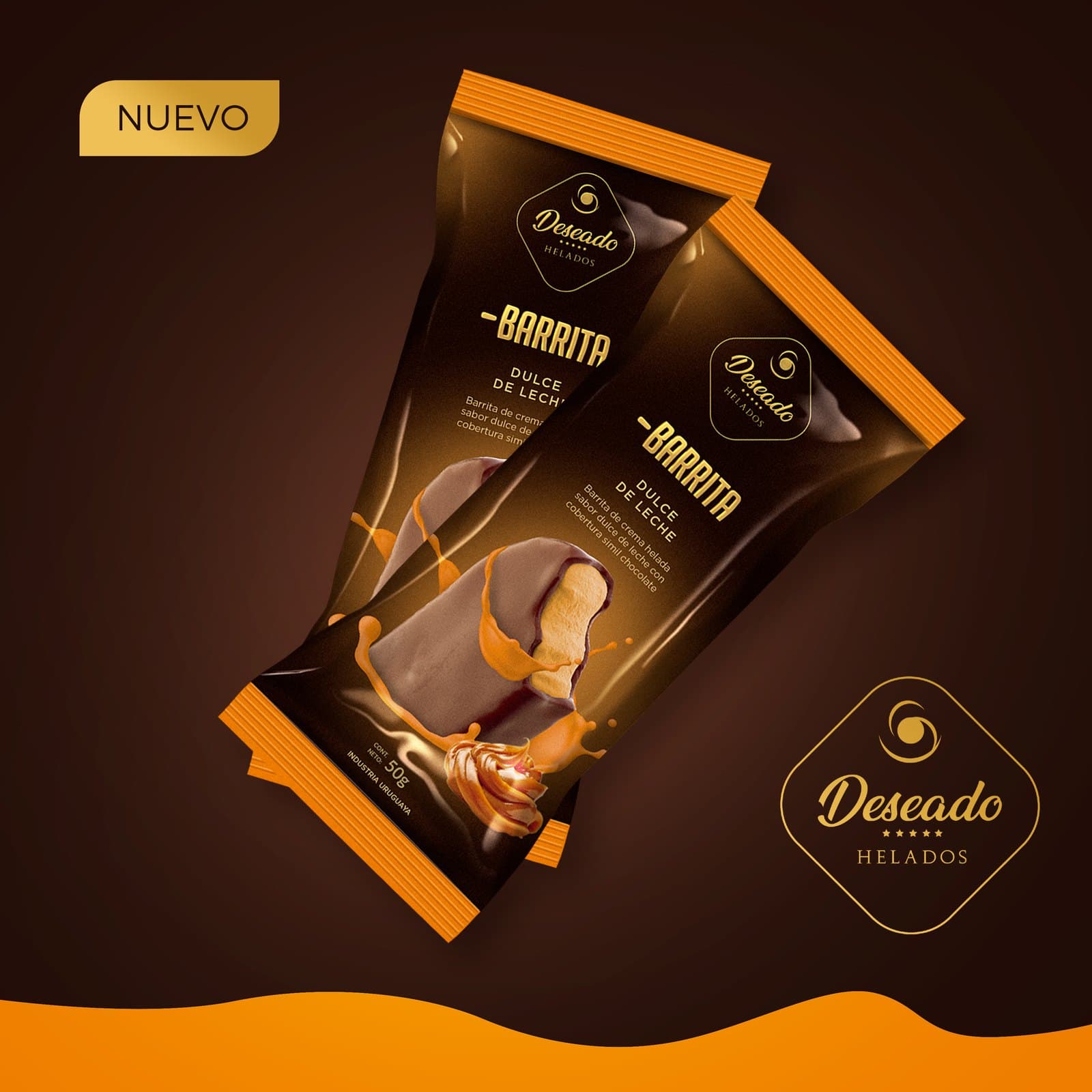 Palito bombón helado de dulce de leche con baño de chocolate