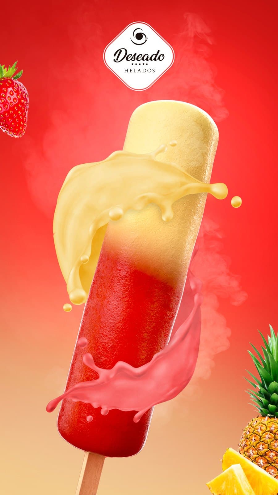 Palito helado mixto de ananá y frutilla
