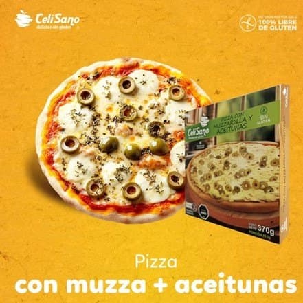 Pizza con muzzarella y aceitunas